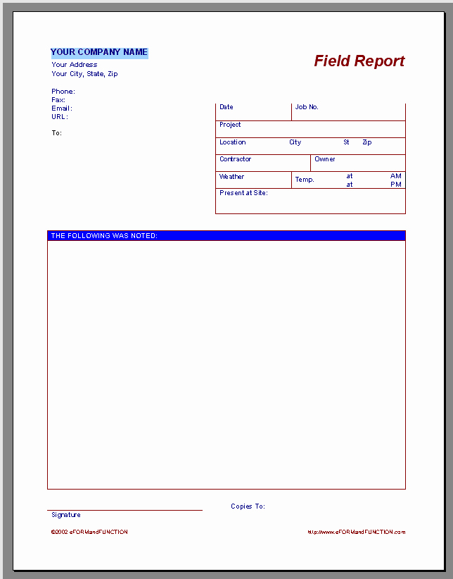Construction Field Report Template Elegant Miscellaneous Word Templates at the Eform Word Templates