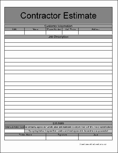 Construction Job Estimate Template Best Of Free Wide Row Simple Detailed Contractor Estimate From
