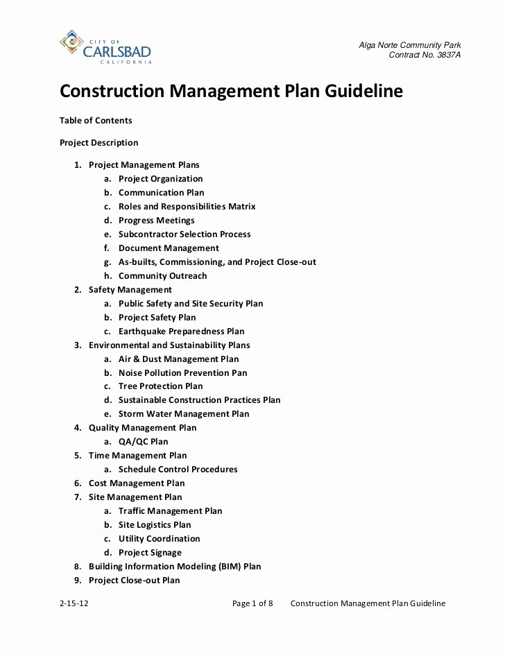 Construction Management Plan Template Awesome Construction Management Plan Guideline 2 15 12
