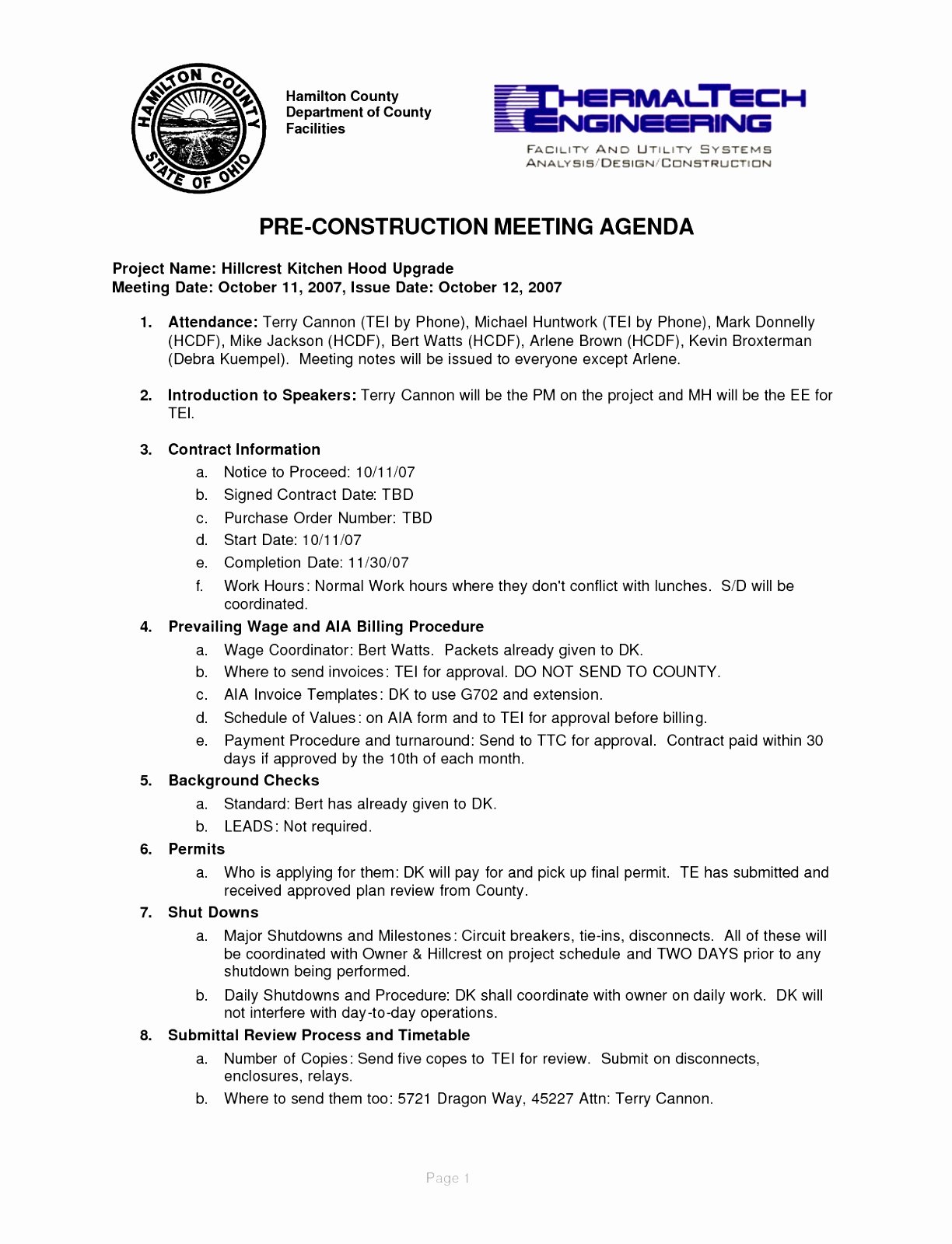 pre construction meeting agenda template