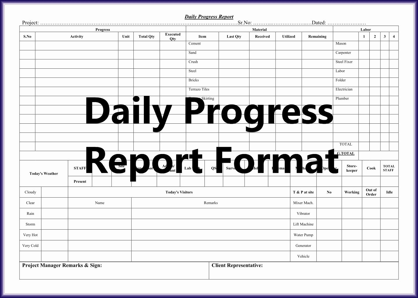Construction Progress Report Template Luxury Daily Work Report format