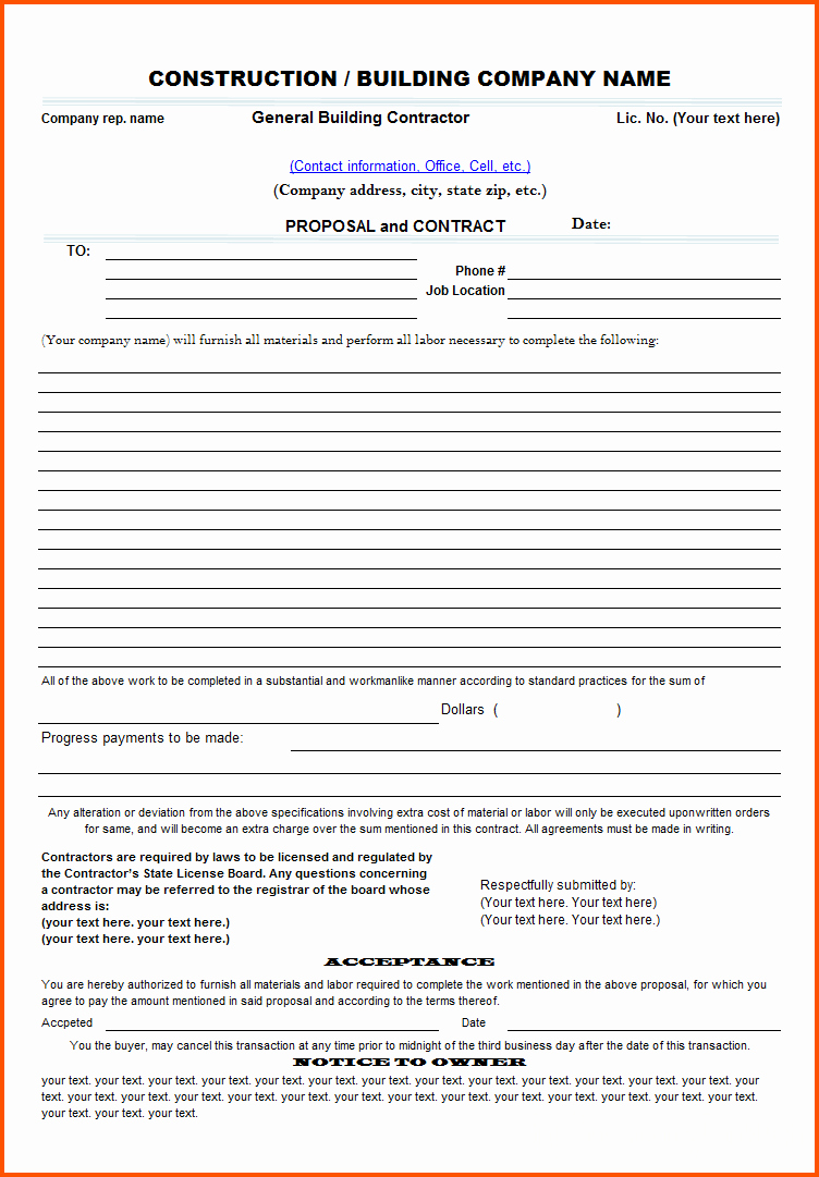 Construction Proposal Template Pdf Awesome Microsoft Contractor Proposal Template