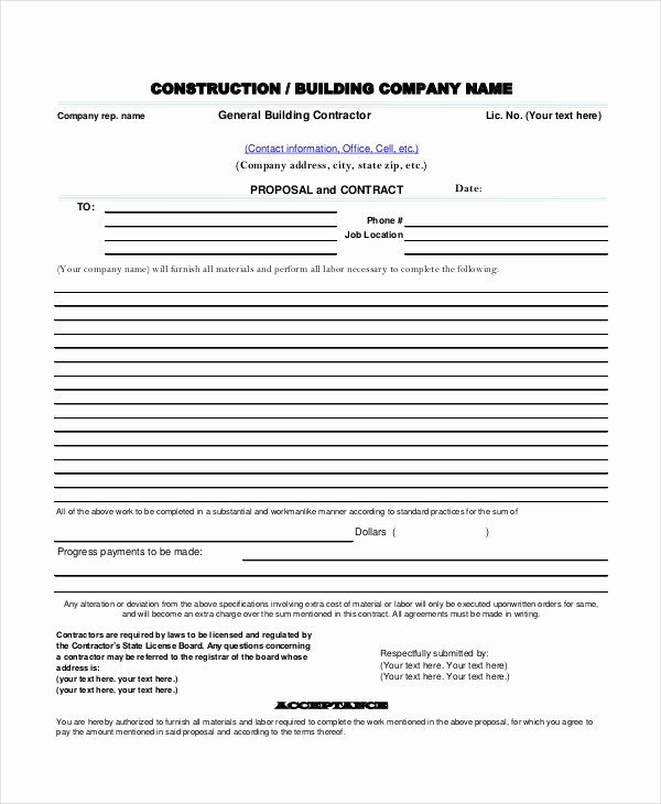 Construction Proposal Template Pdf Beautiful Sample Construction Proposal forms 7 Free Documents In