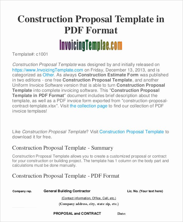 Construction Proposal Template Word New Construction Business Proposal Templates 10 Free Word