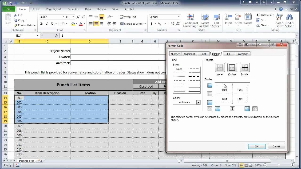 Construction Punch List Template Awesome Excel 2010 Construction Punch List Part I Create Table