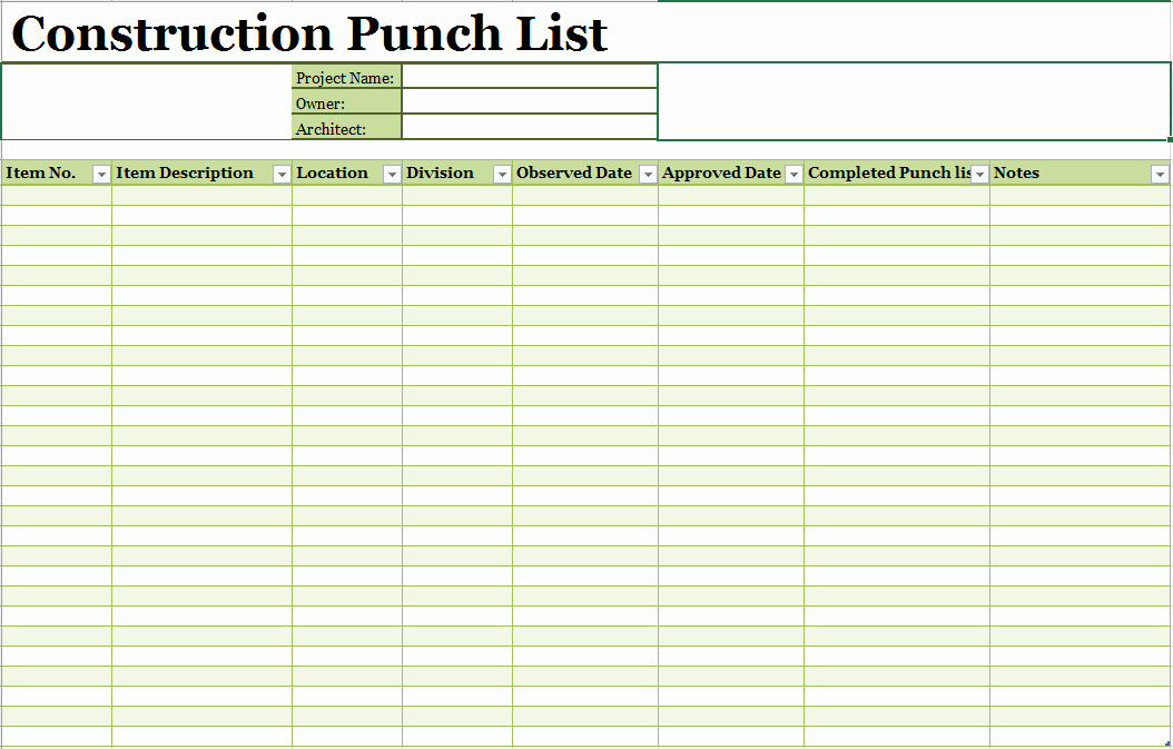 Construction Punch List Template Beautiful 15 Free Construction Punch List Templates Ms Fice