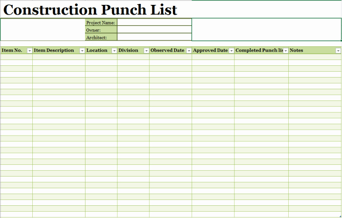 Construction Punch List Template Fresh 15 Free Construction Punch List Templates Ms Fice