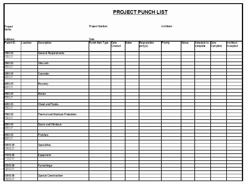 Construction Punch List Template Fresh New House Punch List Template 5 Free Sample Project