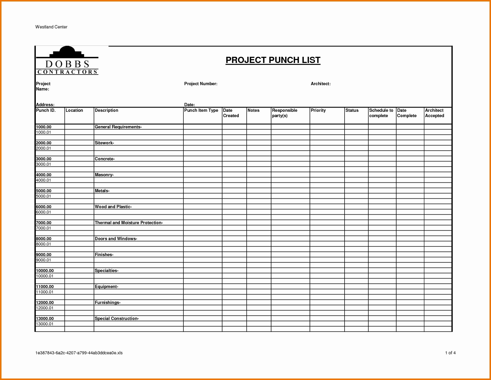 Construction Punch List Template Lovely Construction Punch List Excel Spreadsheet to Pin