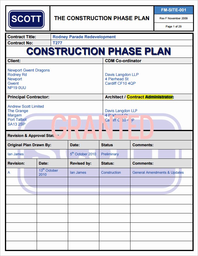 Construction Safety Plan Template Unique 7 Construction Phase Plan Template Doc Pdf