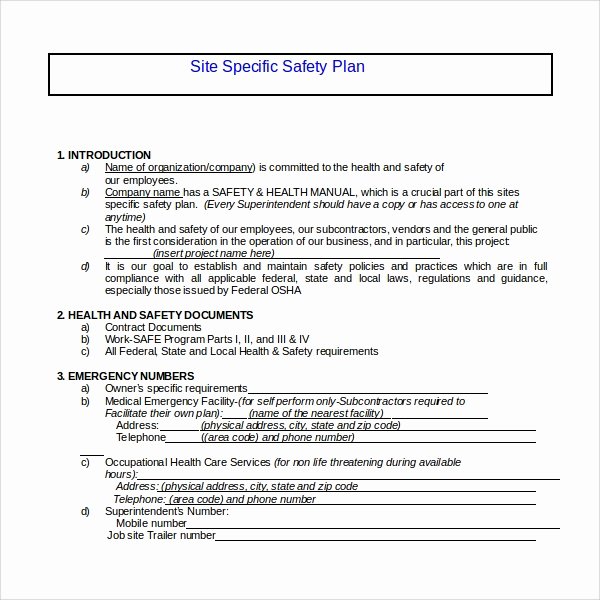 Construction Safety Plan Template Unique Construction Site Specific Safety Plan Bing Images