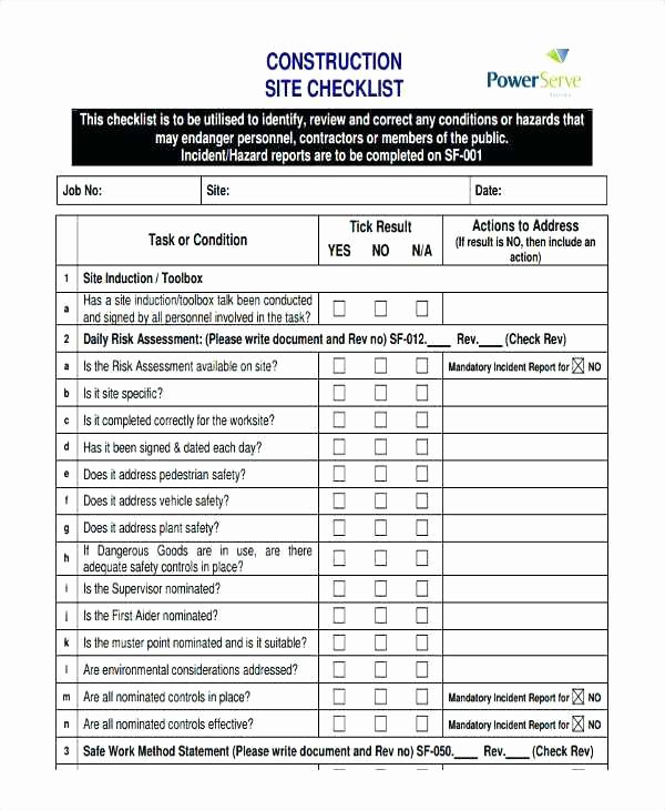 Construction Site Inspection form Template Awesome to Site Inspection Report Sample Construction Checklist