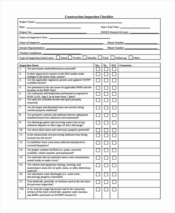 Construction Site Inspection form Template Beautiful 32 Checklist Templates In Pdf