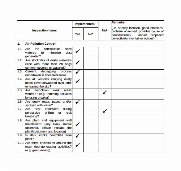 Construction Site Inspection form Template Best Of 14 Inspection Checklist Samples
