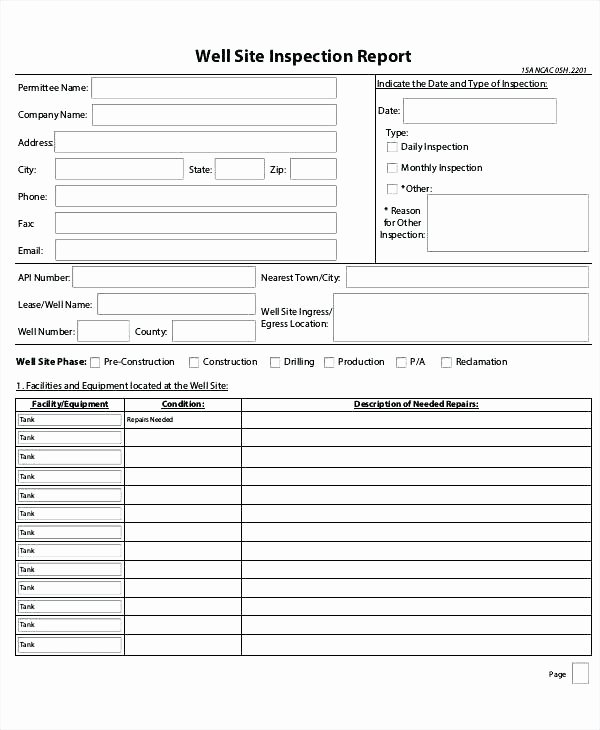Construction Site Inspection form Template Elegant Blank Inspection Checklist form Template Site Report