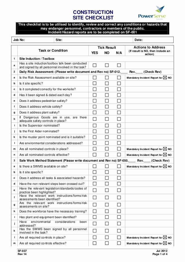 Construction Site Inspection form Template Fresh Appendix A7 Weekly Site Inspection Checklist