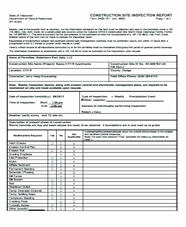 Construction Site Inspection form Template Fresh Fabric Inspection Report format Pdf Sample Templates Free