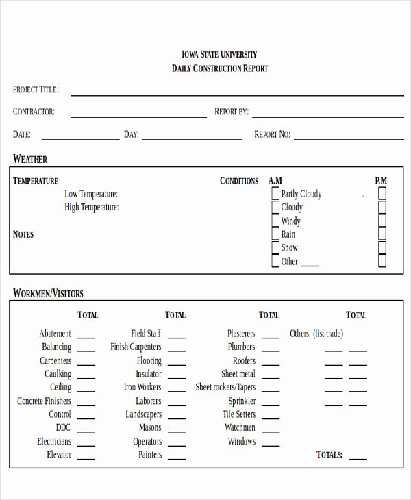 Construction Site Inspection form Template Inspirational 16 Sample Construction Reports