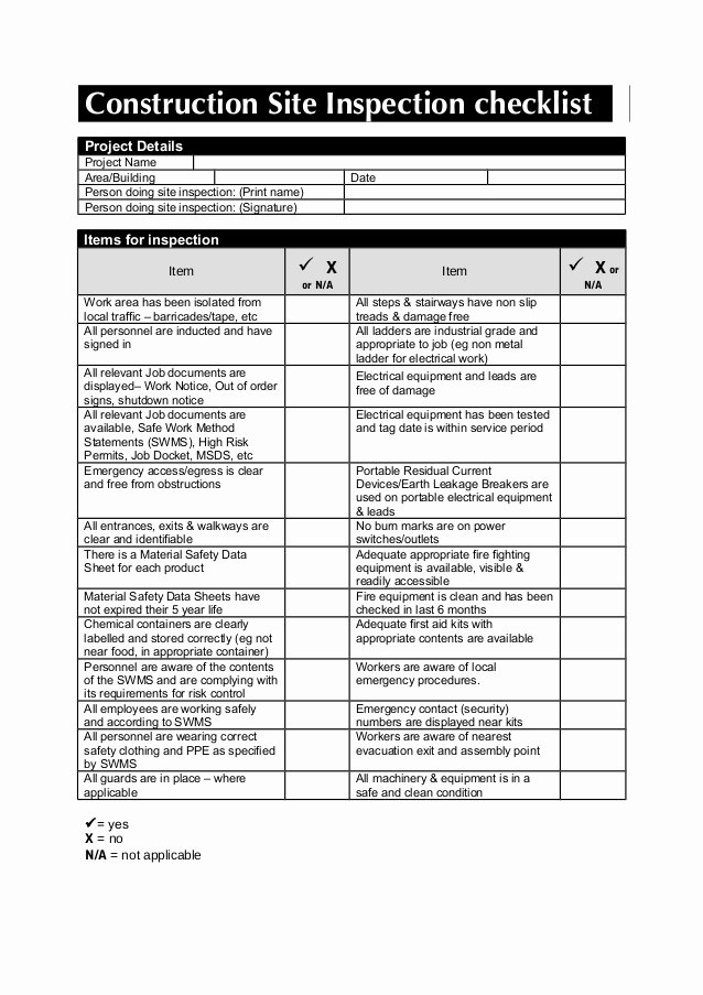 Construction Site Inspection form Template New Chk Construction Site Inspection Checklist