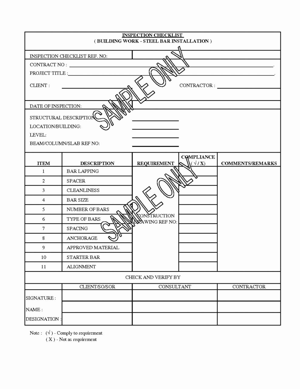Construction Site Inspection form Template New Request for Inspection form