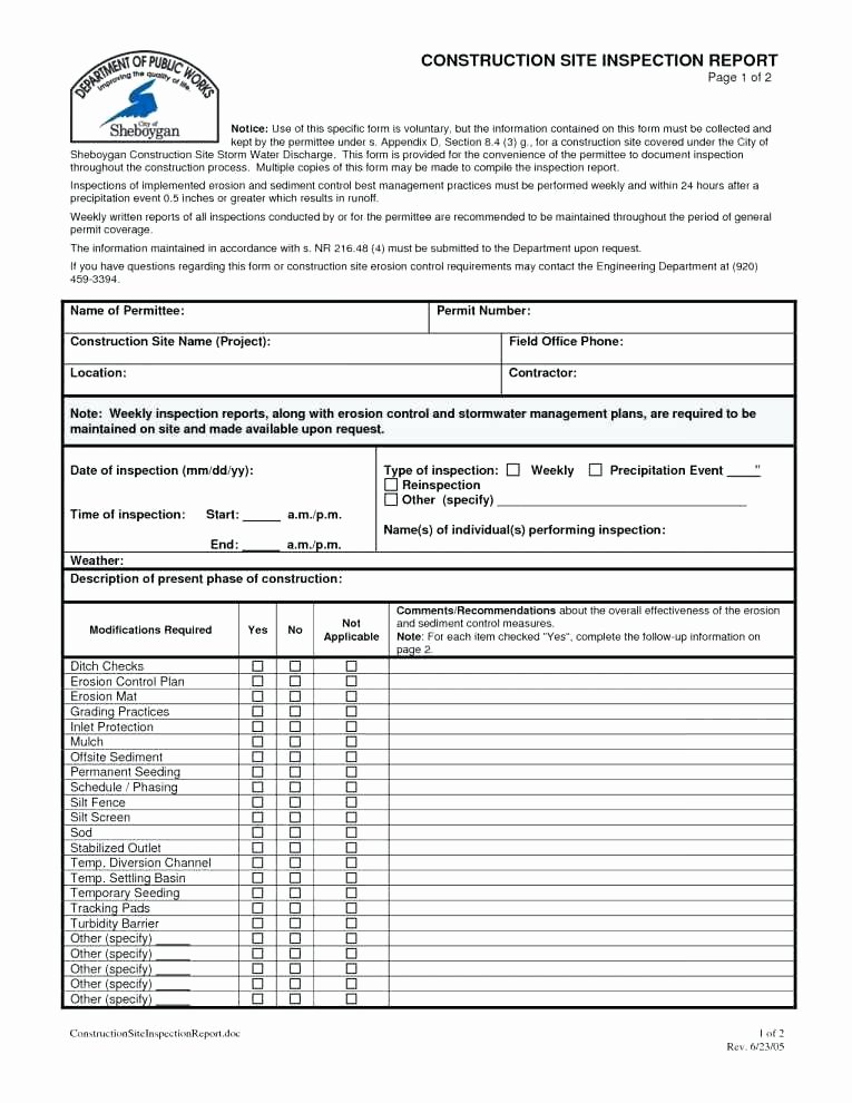 Construction Site Inspection form Template Unique Nice Site Inspection Checklist Template S Fire Safety