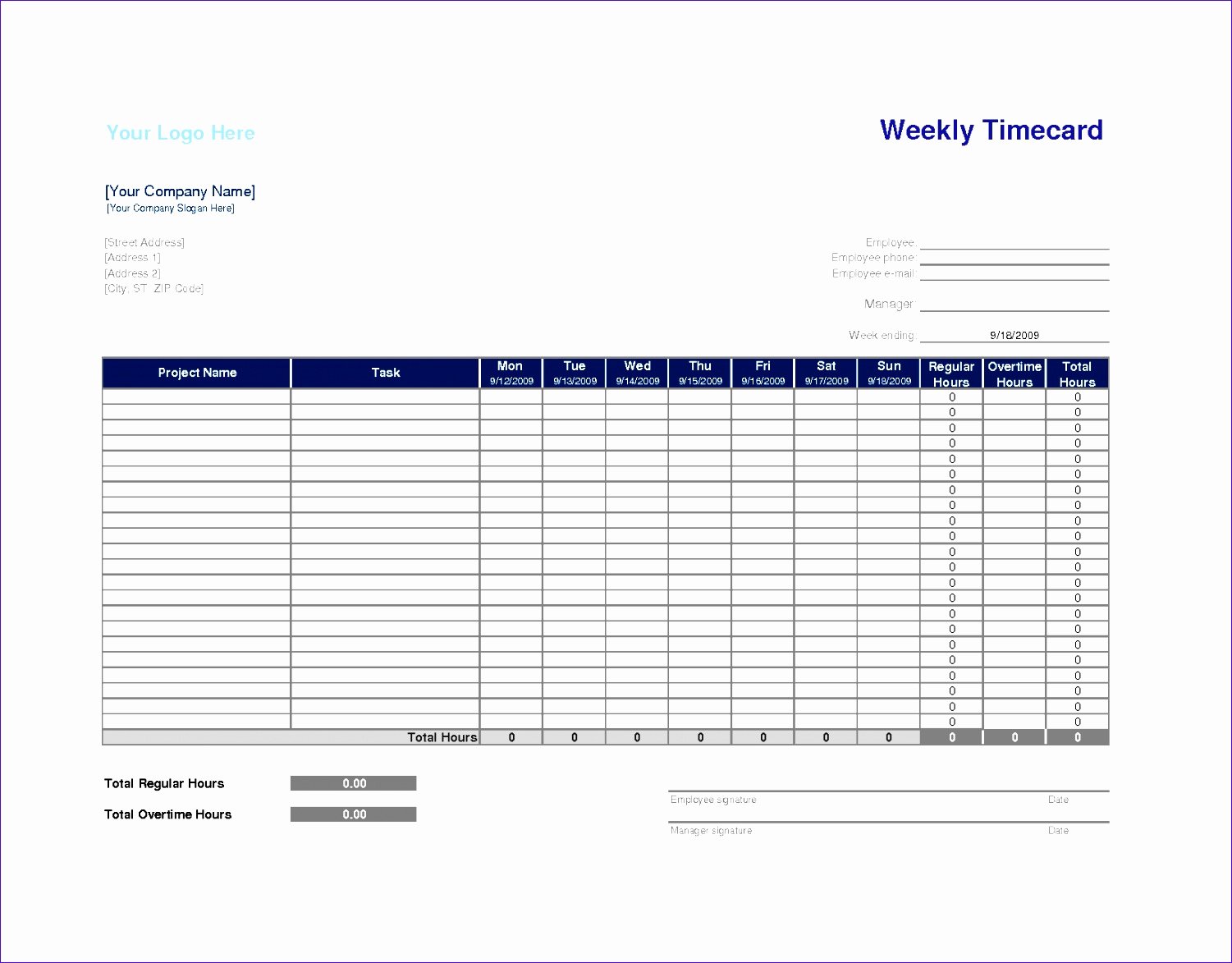Construction Time Card Template