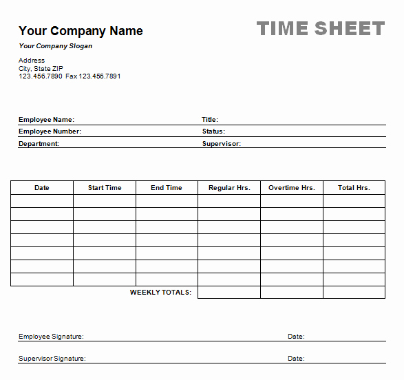 Construction Time Card Template Luxury 6 Weekly Time Sheet