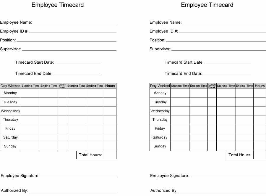 Construction Time Card Template Unique Free Time Card Template