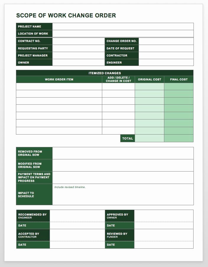 Construction Work order Template Elegant Plete Collection Of Free Change order forms