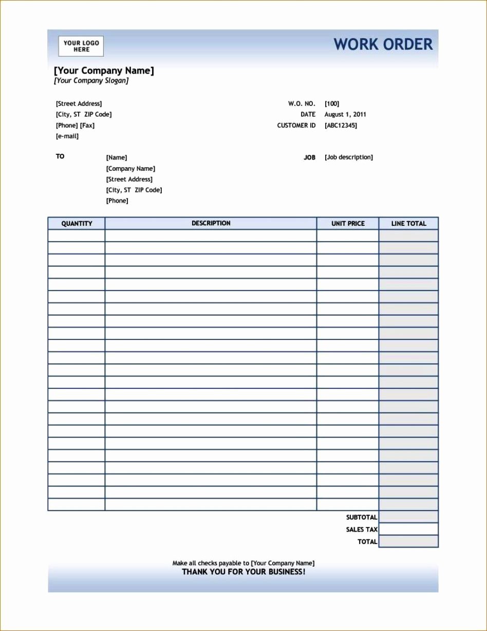 Construction Work order Template Lovely Construction Work order Template Sampletemplatess
