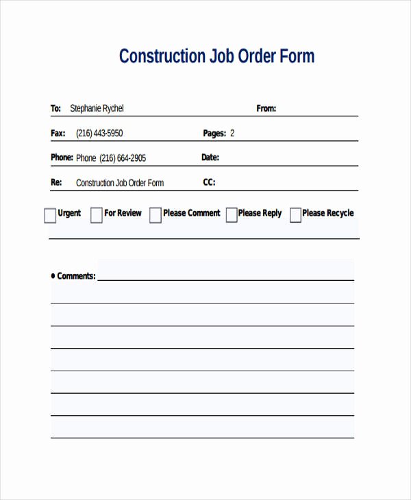 Construction Work order Template Lovely Job order Templates 7 Free Pdf format Download