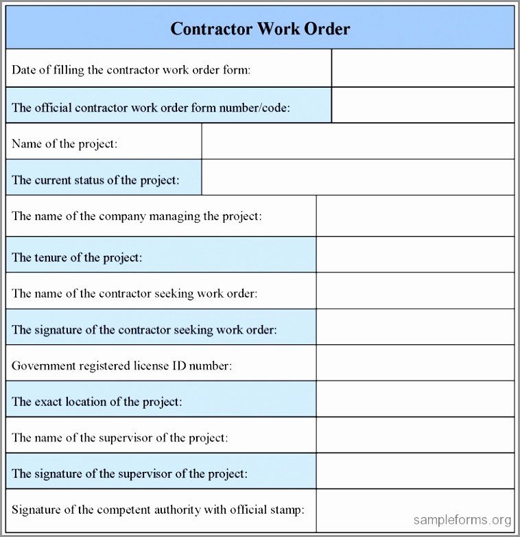 Construction Work order Template Luxury 12 Contractor Work order Template