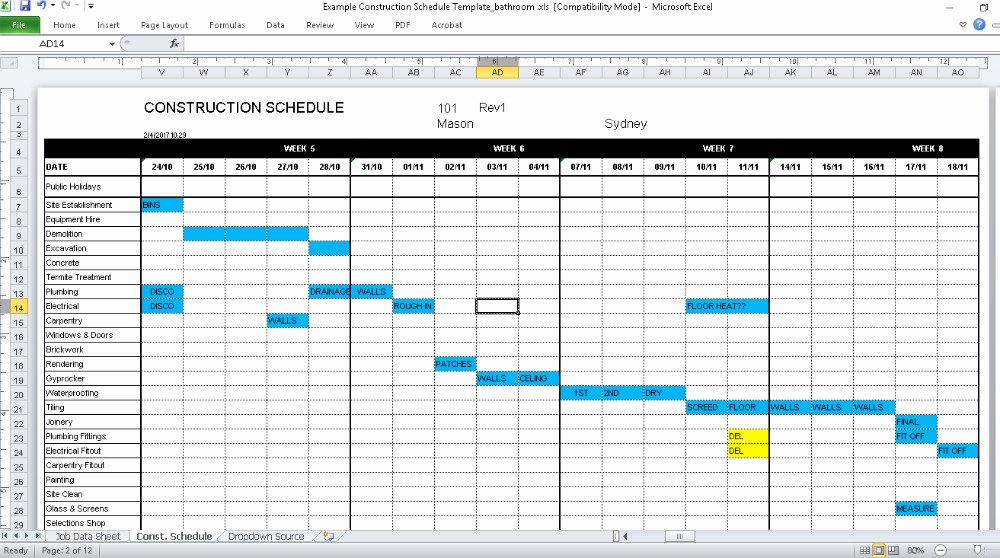 Construction Work Plan Template New Construction Schedule Template