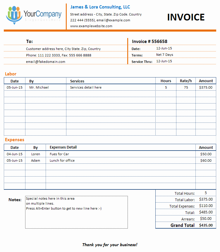 Consultant Invoice Template Excel Lovely Invoice Template for Consulting Pany and Individual