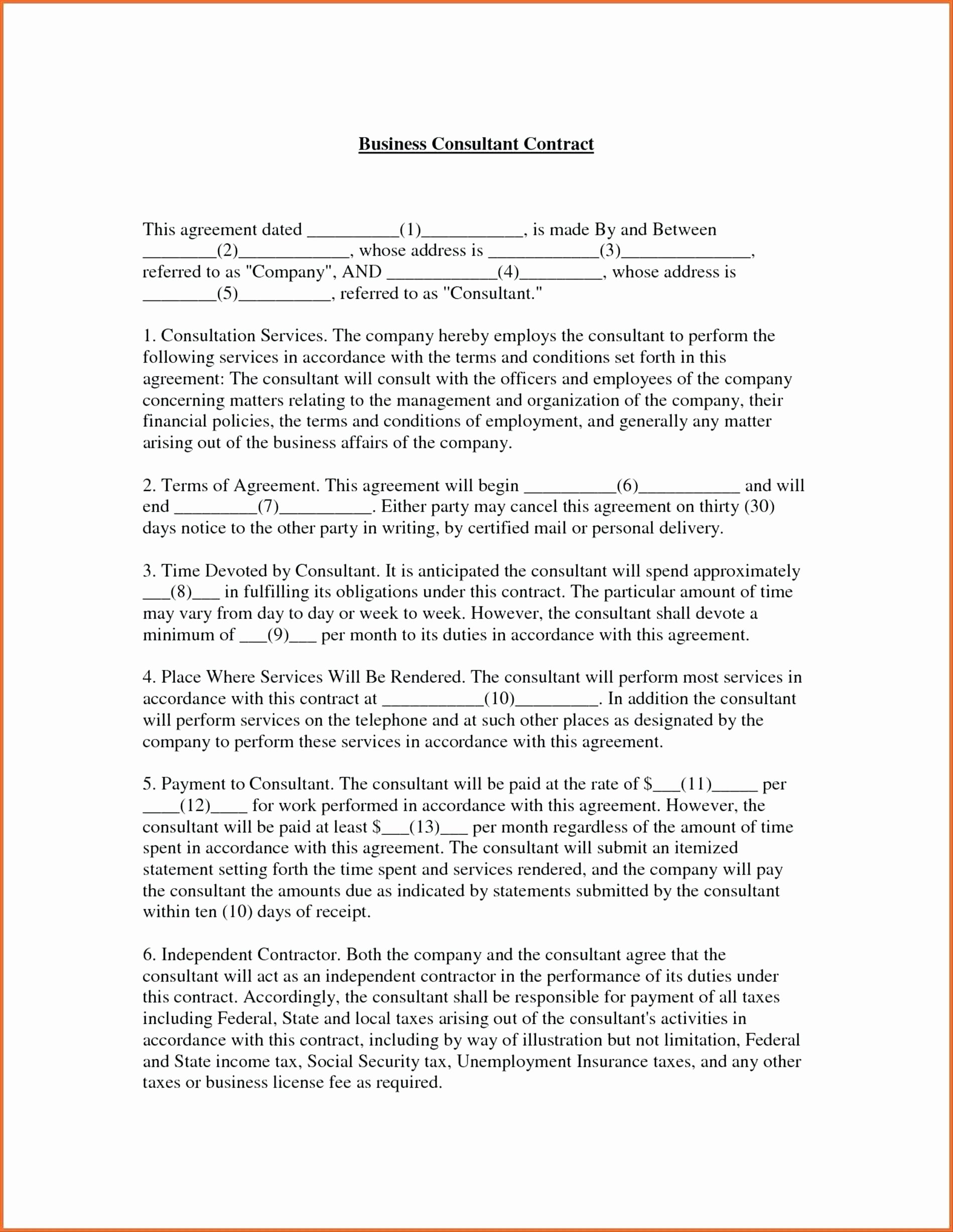 Consulting Contract Template Free Awesome Template Business Consultant Agreement Template