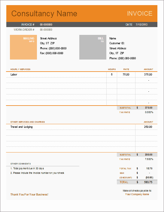 Consulting Report Template Microsoft Word Inspirational Consultant Invoice Template for Excel
