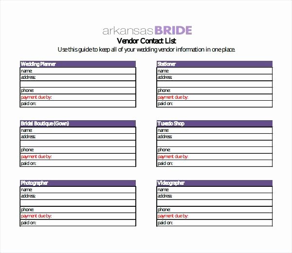 Contact List Excel Template Beautiful Wedding Supplier List Template Vendor Contact Excel