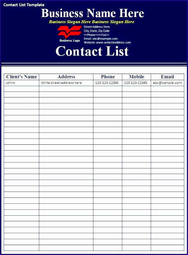 Contact List Excel Template Elegant 8 Excel Contact List Template Exceltemplates