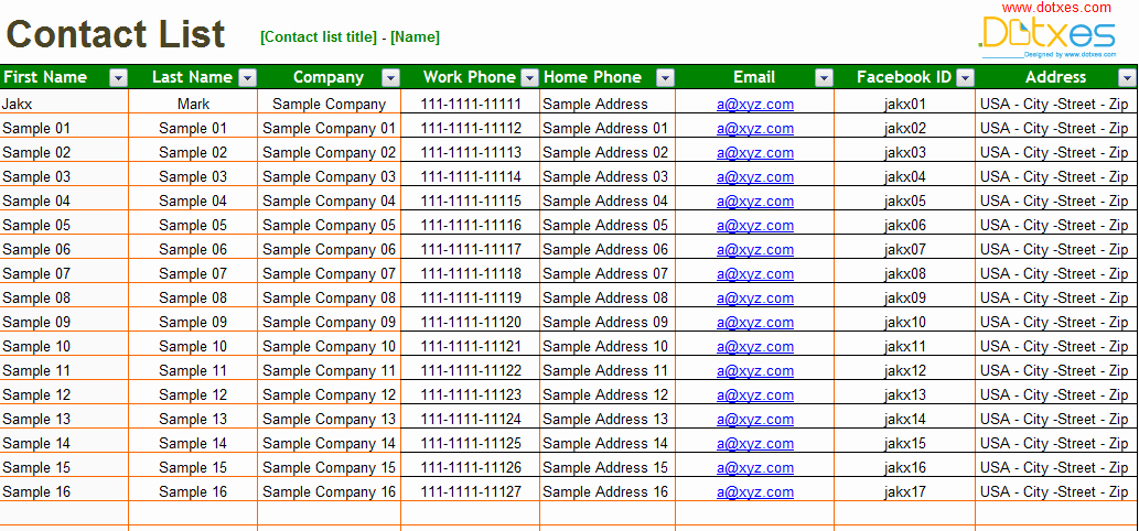 Contact List Excel Template Elegant Basic Contact List Template Dotxes