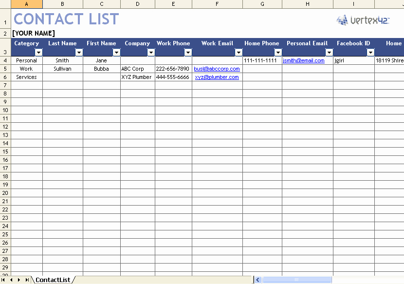 Contact List Excel Template New Excel Templates