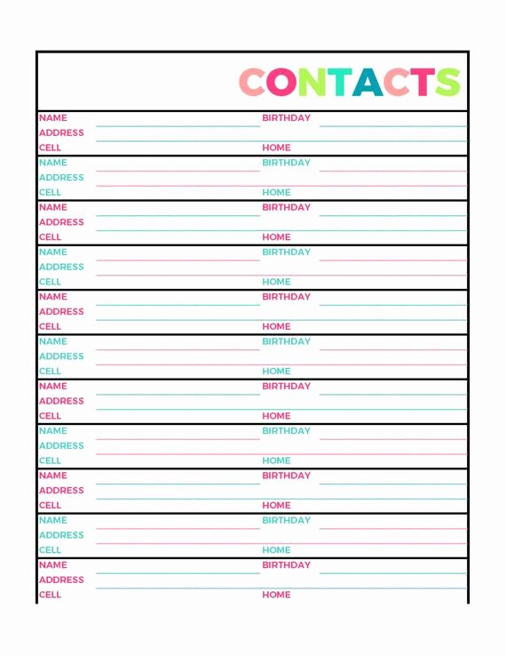 Contact List Template Pdf Awesome Bright Contacts Address Book Printable Page Letter Size Pdf