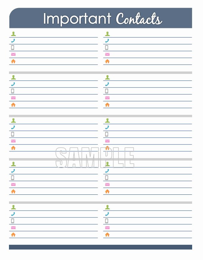Contact List Template Pdf Fresh Important Contacts Printable Pdf Editable organizing