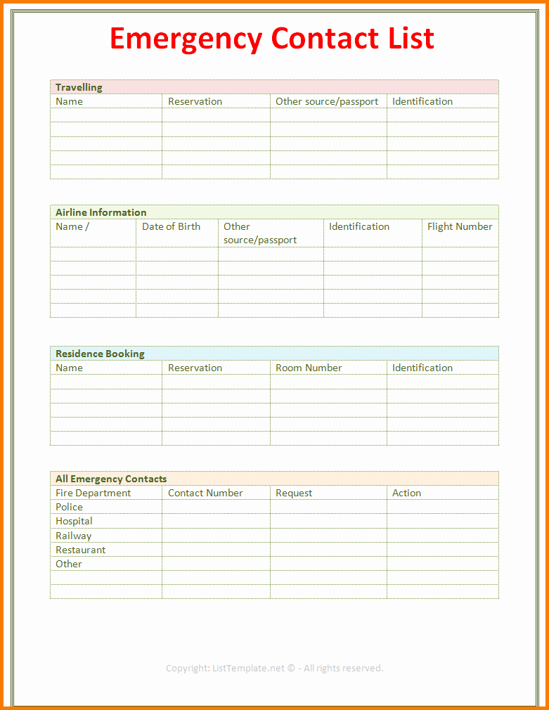 Contact List Template Pdf New Contact List Template