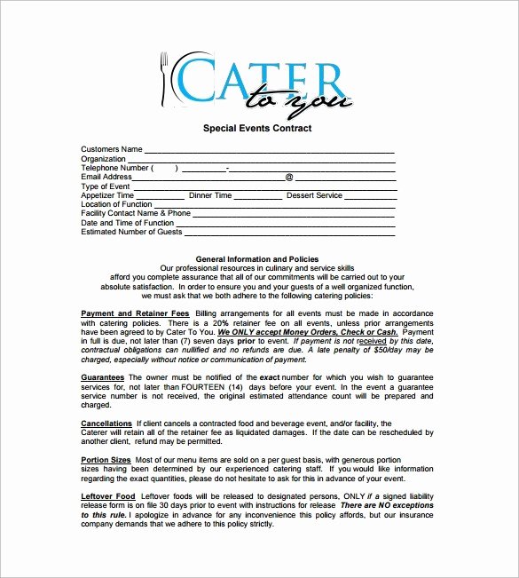Contract for Catering Services Template Best Of Catering Contract Templates Word Excel Samples