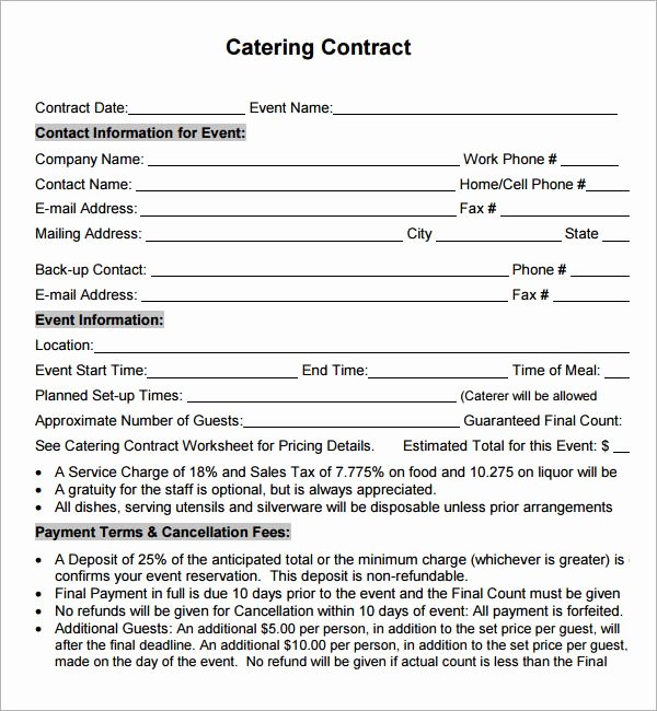 Contract for Catering Services Template Luxury Catering Contract Sample Catering Contract Agreement