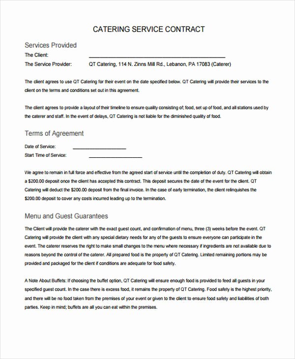 Contract for Catering Services Template New 9 Catering Contract Templates Free Sample Example