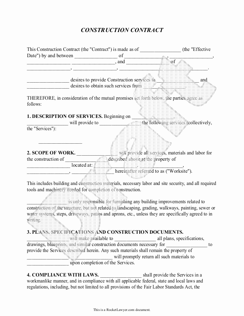 Contract for Construction Work Template Best Of Construction Contract Template Construction Agreement