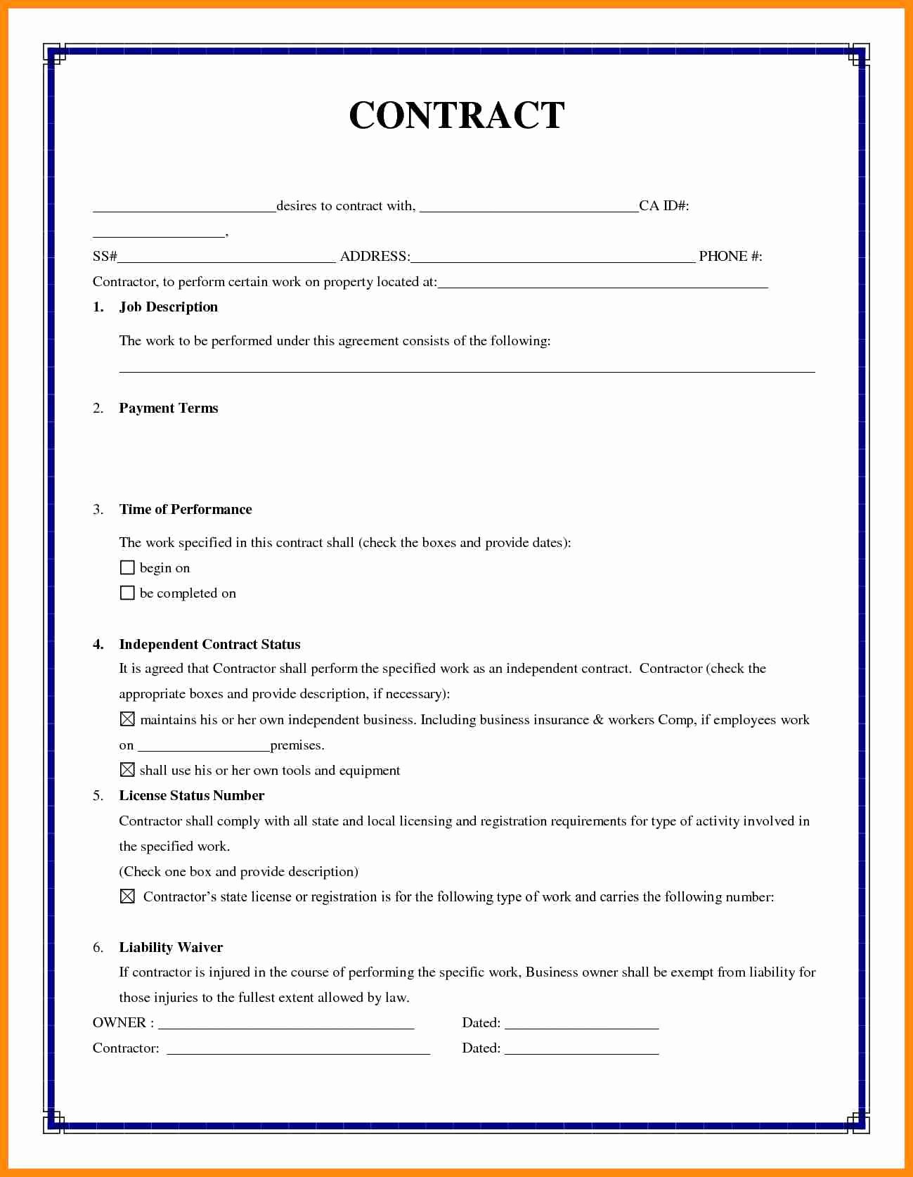 Contract for Construction Work Template Lovely Contract for Construction Work Template