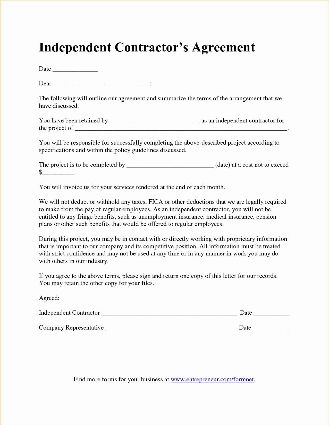 7 contractor agreement template