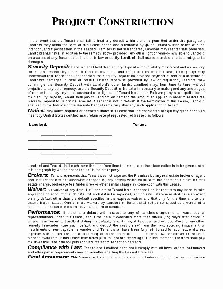 Contract for Construction Work Template New Construction Contract Template